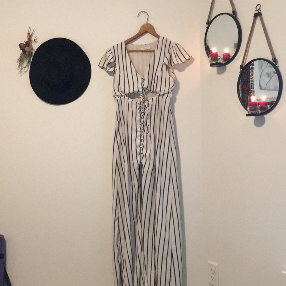 Black and white striped dress.